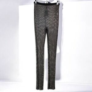 BLACK CAVIAR Women's Large Rhinestone‎ Mesh Leggings Pants Sparkle Showgirl Glam